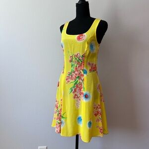 Rare!! Vintage yellow floral silk sundress